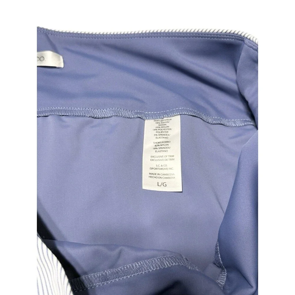 SC & Co Tummy Control Golf Skort Womens Blue/White Striped Stretch Tennis Skort
